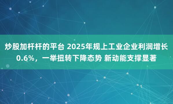 炒股加杆杆的平台 2025年规上工业企业利润增长0.6%，一举扭转下降态势 新动能支撑显著